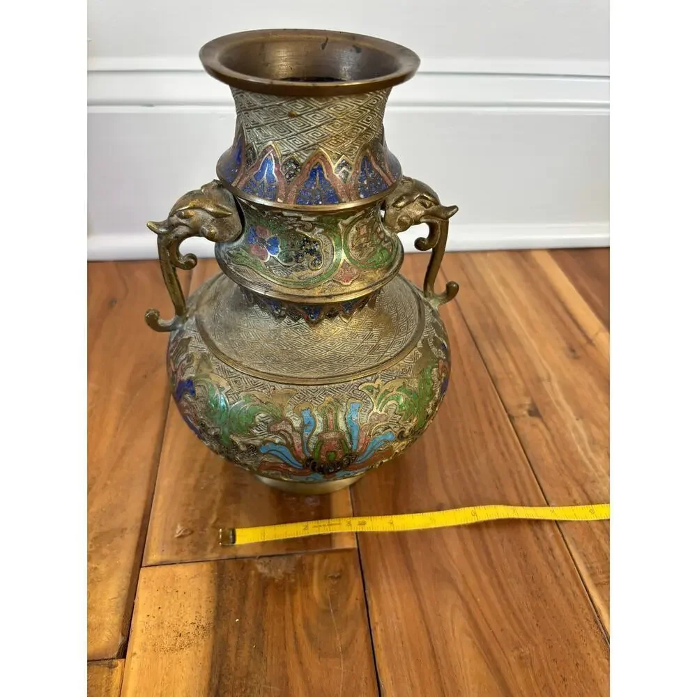 Antique Brass Japanese Cloisonne Champleve DRAGON Handle